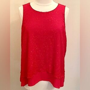 Apt 9 Red Sparkle Chiffon SZ L Elegant Glam Corporate Chic Festive Layered Top